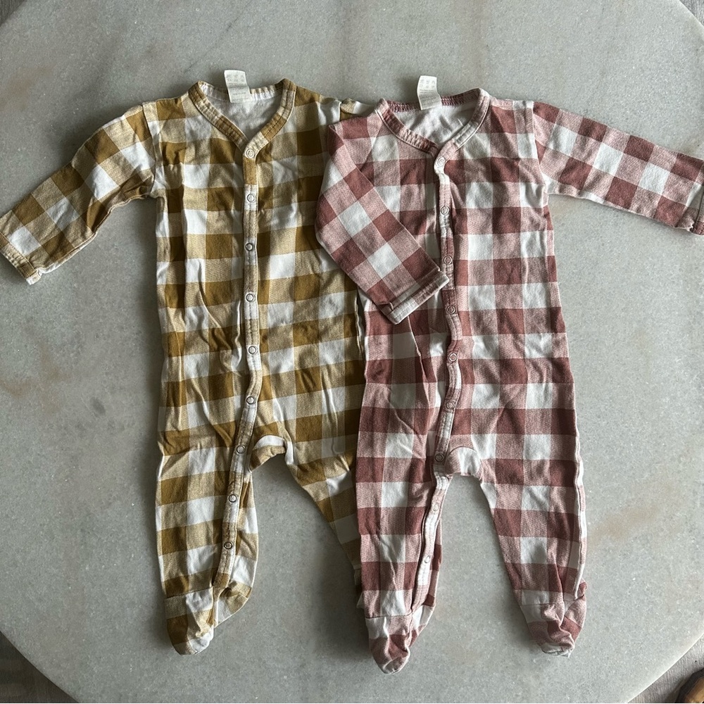 Kate Quinn gingham footie pajama bundle